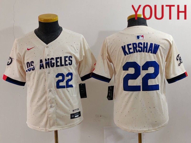 Youth Los Angeles Dodgers #22 Kershaw Cream Fashion Nike Game MLB Jersey style 7013